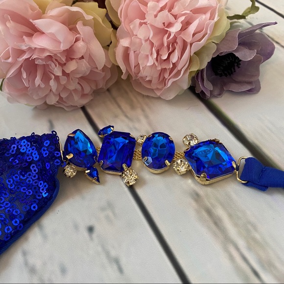 Blue Diamond Sequin Crystal Rhinestone Bikini - Picture 9 of 13